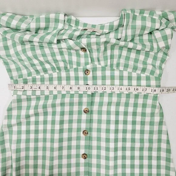 Loft Gingham Button Flare Dress Womens 16 Green White Cottage Country Western - Picture 6 of 13